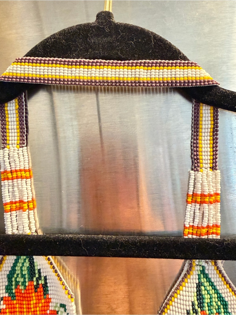 Hand-Beaded Floral Statement Necklace in Orange, Yellow & White with, earrs brac - Picture 4 of 5